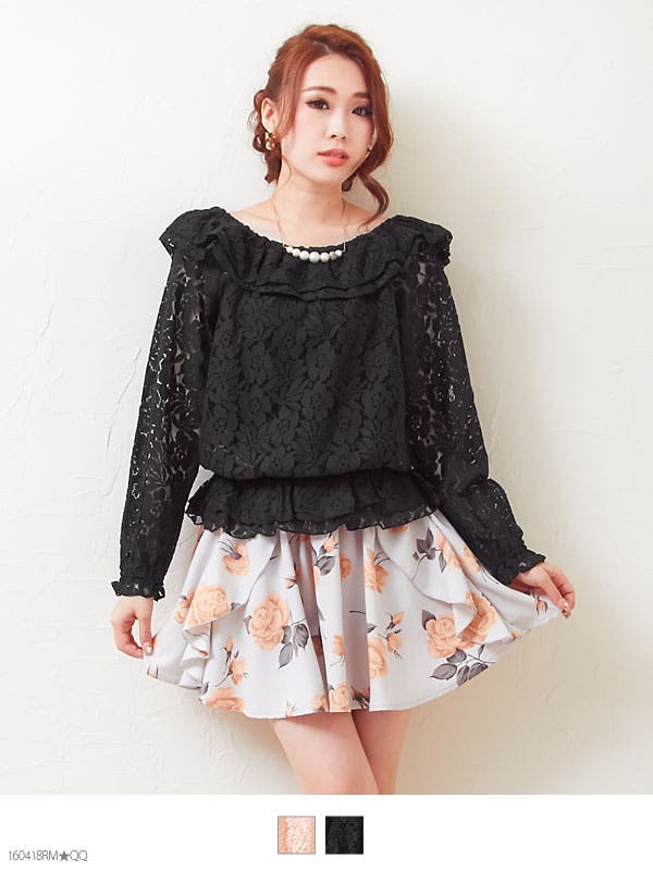 アイボリー レース フリル袖 トップス　フラメンコ【出品9/23まで】 楽天市場】レースフリルトップス [YJA-0305-6043] フラダンス