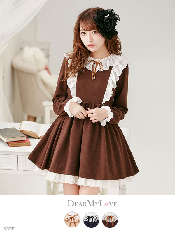 ドールカラー Aライン シフォンワンピ フリルプリーツ ガーリー プリーツフリル2WAYシフォンワンピースRANDA公式サイト