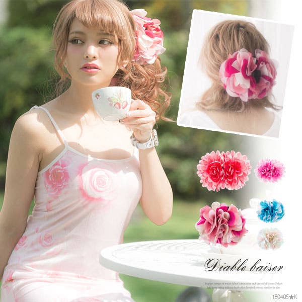 アクセサリー 花柄グラデーション カラーミックスローズヘアクリップ