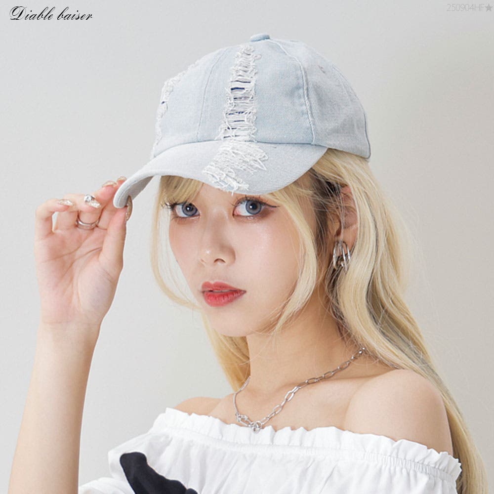 ダメージ加工キャップorロゴヴィンテージ加工キャップ 韓国 夢展望