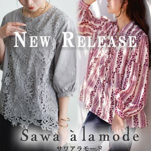 【New】小花シルエットのキーネック切替ブラウス他☆新作♪