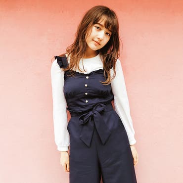 フリルとリボンが可愛いくて着心地もいいから好き😍💕
 #shoplista   #shoplist   #オールインワン   #フリルパンツ   #リボン   #夢展望   #navy   #pants   #パンツスタイル 