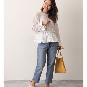 1枚でレイヤードスタイルを楽しめる、ミックスデザインが可愛らしい印象のニットです♪