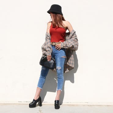 インナーをワンショルにすることで一気にトレンドライクな仕上がりに♪