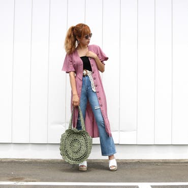 スタイルカバーも出来るロング丈の羽織りはワンピースとしても着用出来る2WAY　TYPE♪