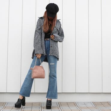 ツイード素材がシーズンムード高まるシャツジャケット♪さらっと羽織ればオシャレ感UP♪